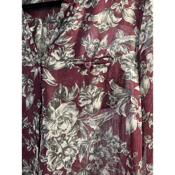 Kut From The Kloth Womens Burgundy Grey Floral‎ Sheer Button Down Shirt L - Picture 2 of 7